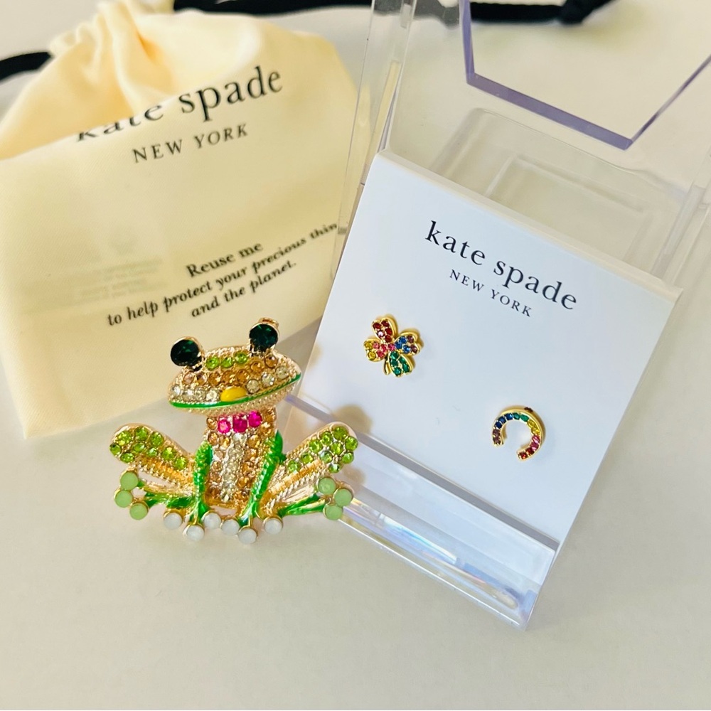 Kate Spade Rainbow Earrings and Valmont Frog Brooch
